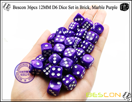Bescon 36pcs 12MM D6 dados establecidos en ladrillo, mármol púrpura-4 Bescon 36pcs 12MM D6 Dice Set in Brick, Marble Purple-4