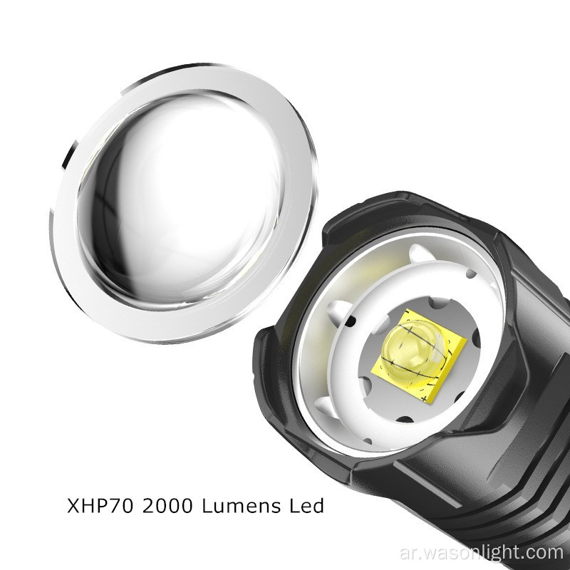 إصدار عالي Super XHP70 2000 Lumens Bright-C Type-C قابلة لإعادة الشحن الإضاءة التكتيكية مع مقطع