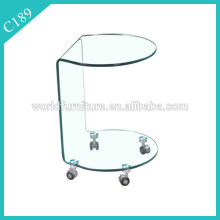 2017 hot selling living room furniture glass coffee table with wheels