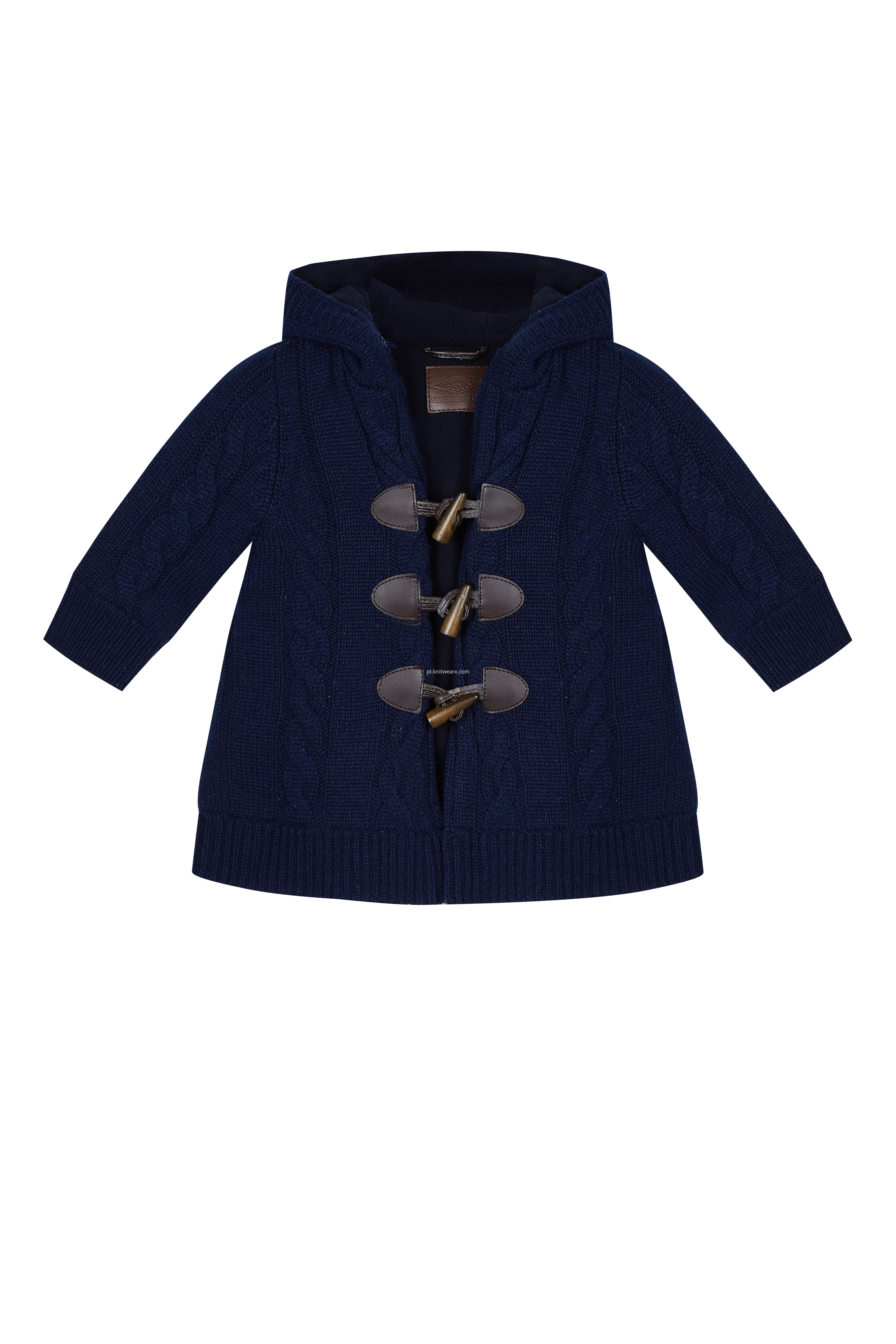 Baby's Knitted Horn Button Lined Cable Cardigan Hoodie