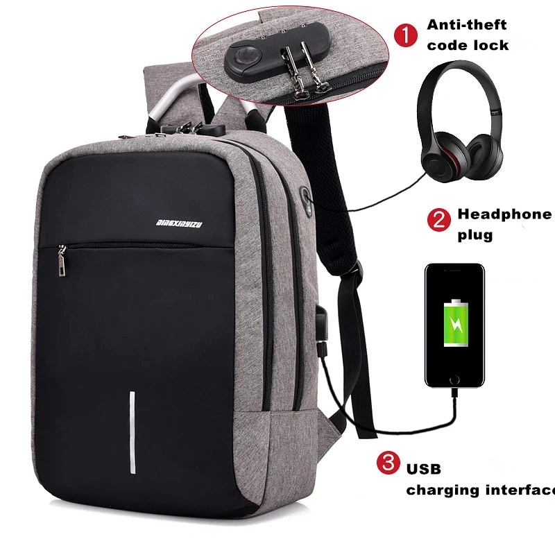 Custom Fashionable Travelling Waterproof USB Charging Anti-Theft Bag Laptop Backpack