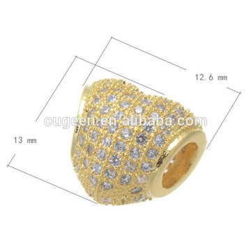 micro pave heart shape beads jewelry component large hole hollow zircon metal beads