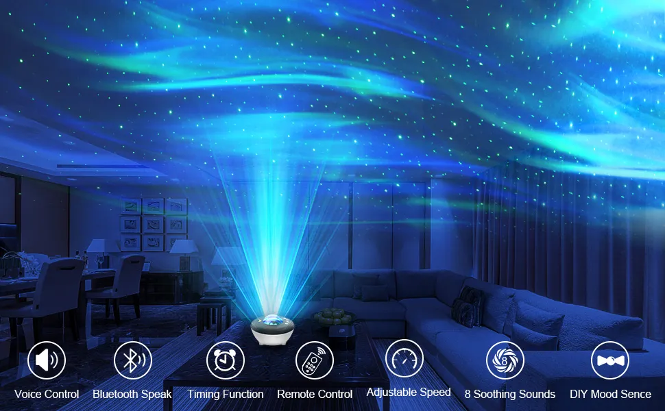 Aurora Star Projector Galaxy Projector Lights for Bedroom, WiFi Nebula Ceiling Projector Night Light with Music Speaker