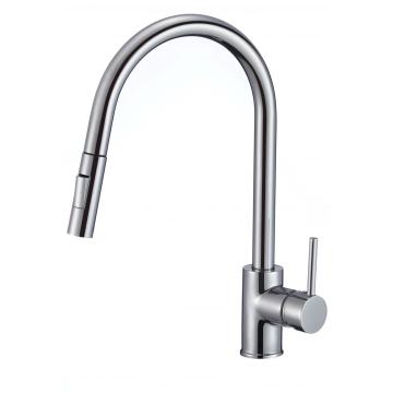 Round Brass Pull-out Single Handle Kitchen Faucet