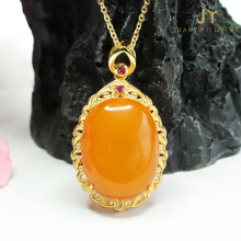 Wholesale 925 Sterling Silver Amber Pendants with Hollow Out Gemstones