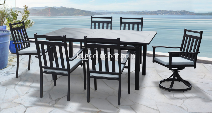 7pcs hitam outdoor aluminium set makan populer