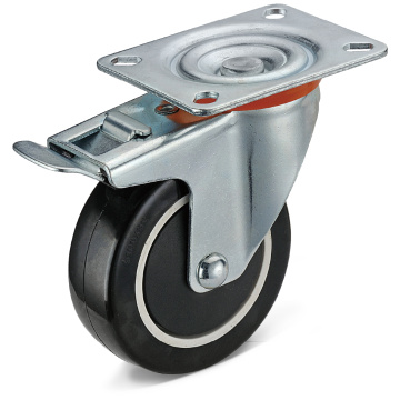 PU Flat Plate Movable Double Brake Casters