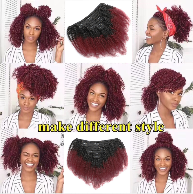 Factory Directly Wholesale Afro Kinky Curly Clip In Human Hair Brazilian Afro Clip ins 7pcs 8pcs Per Set