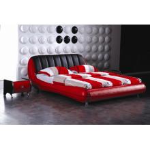Mobília do quarto vermelho, couro cama moderna (9021)
