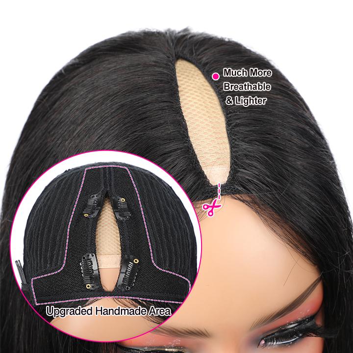 Thin V Part Wig Kinky Straight Natural Scalp Human Hair Wig Without Leave Out