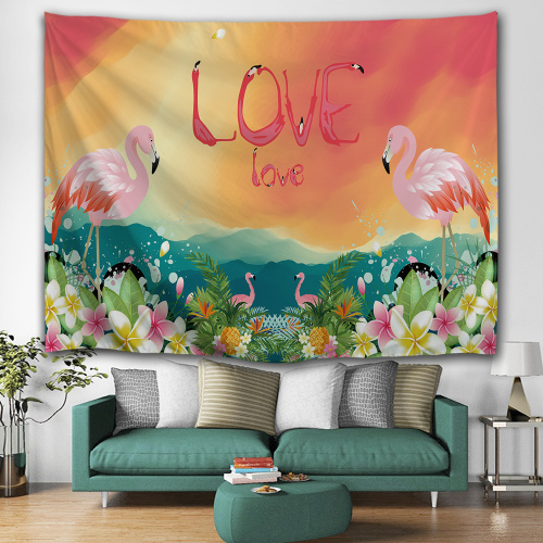 Flamingo Tapestry Flower Love Wall Hanging Tropical Garden Tapestry for Livingroom Bedroom Home Dorm Decor