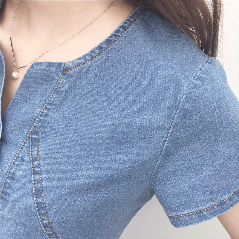 Summer Plus Size Short-Sleeved Casual MID-Length Denim Dress