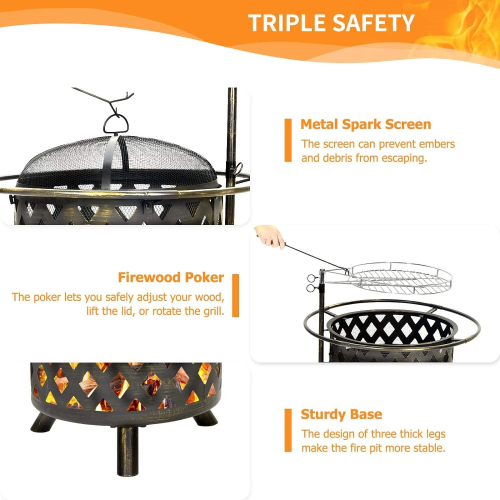 Round Metal Fire Pit for Outdoor Camping