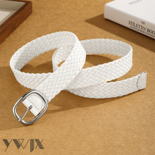 White Textured Croco-Embossed Belt