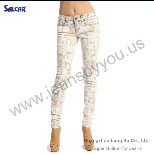 Wholesale Japan Jeans Women Floral Print STRETCH SKINNY JEANS