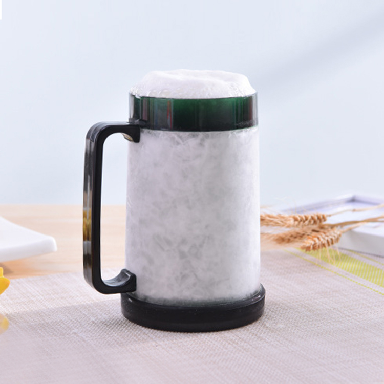 Durable Double Walled Freezer Beer Mugs, Double-Wall Insulation Glass Gel Frosty Mug, BPA-Free Plastic Mugs Frozen Beer Glasses