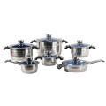 Cooking pot & pan with blue glass lid set
