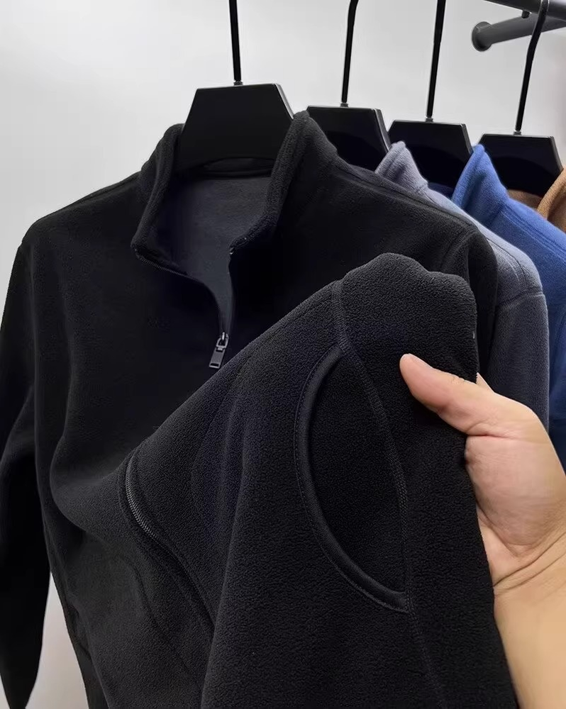 Мужской двусторонний однотонный бомбер из полиэстера и флиса Polyester Fleece Men's Double-sided Solid Bomber Jacket
