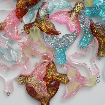 37*38MM plastic mermaid tail fish mermaid Flat Back Resin Cabochons with flitter necklace tail DIY Headband Embellishment