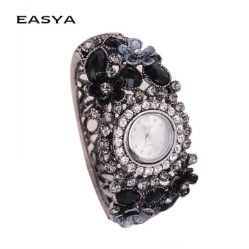 2015 NEW Style Black Enchase Rhinestone Metal Bangle Watch