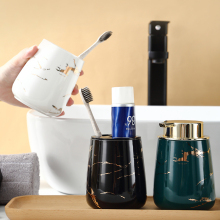 Marble Pattern Bathroom Ceramic Set: Toothbrush Cup and Holder