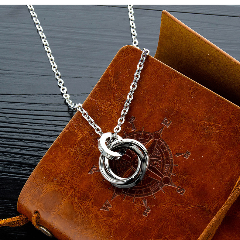 stainless steel necklace for couples double ring valentine's day gift steel jewelry couples necklace pair