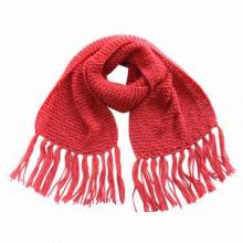 Purl Stitch Scarf, Made of 30% Wool and 70% Acrylic, Measures 40x180+2x18cm
