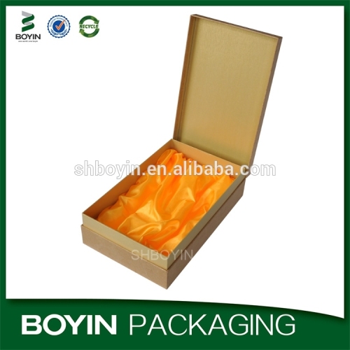 High end hinged lid custom wine box with satin wholesale