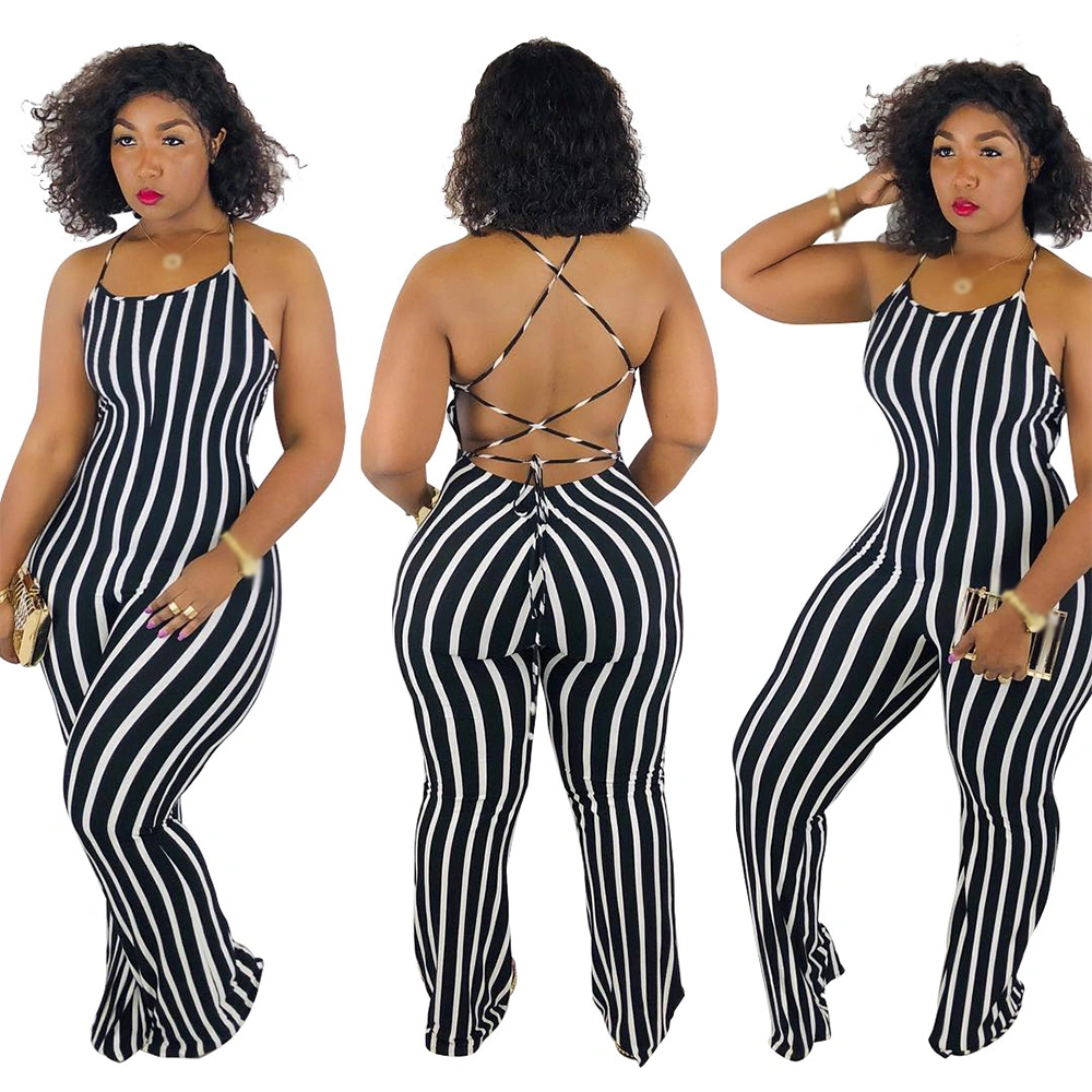 Factory Direct Sale Sexy Leopard Print Backless Tie - up Jumpsuit