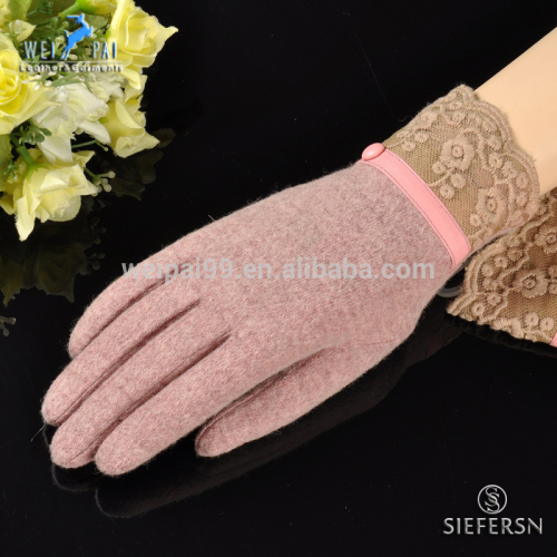 Fashion woolen glove, leather ribbon, lace decoration , women winter woolen gloves , funny glove women accossories,