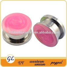 TP011125 stainless steel epoxy gauge ear plugs , pink body piercing ear plug jewelry