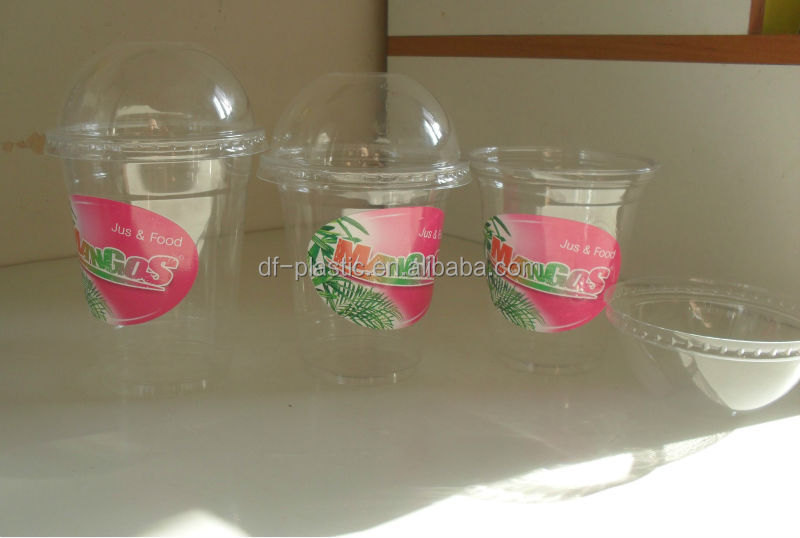 PET 8oz disposable cup plastic clear milkshake smoothie cups with lid custom logo printed