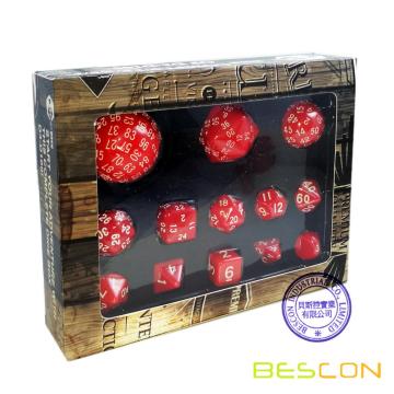 Bescon conjunto de dados poliédrico conjunto 13pcs D3-D100, 100 lados dados conjunto rojo opaco