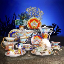 124 Pieces Luxury Style Fine Bone China Porcelain Dinnerware