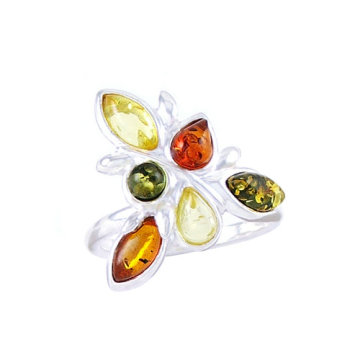 Eye-shaped multicolor 6 diamond jewelry rings 925 silver diamond ring