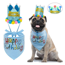 Bandana de cumpleaños para perros con sombrero LED