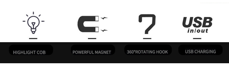 Hot LED Cob Work Light 360 stopni Rotat Usb ładowane gumowe kempanie lampa robocza z magnesem i haczykiem