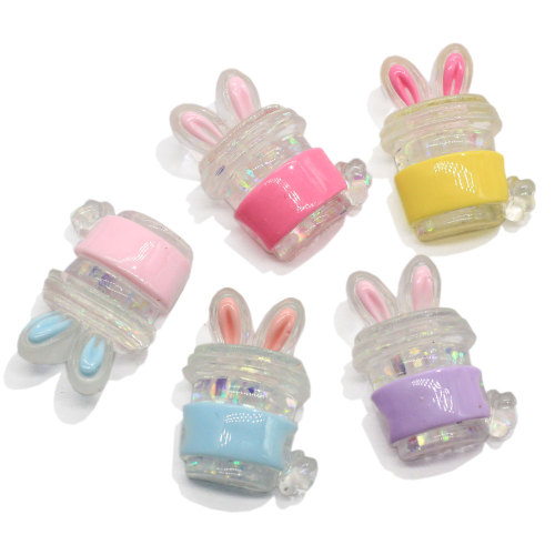 Kawaii Resin Animal Rabbit Ears Bottle Cup Flatback Cabochon Beads Pendants Necklace Jewelry Making for Home DIY Charms