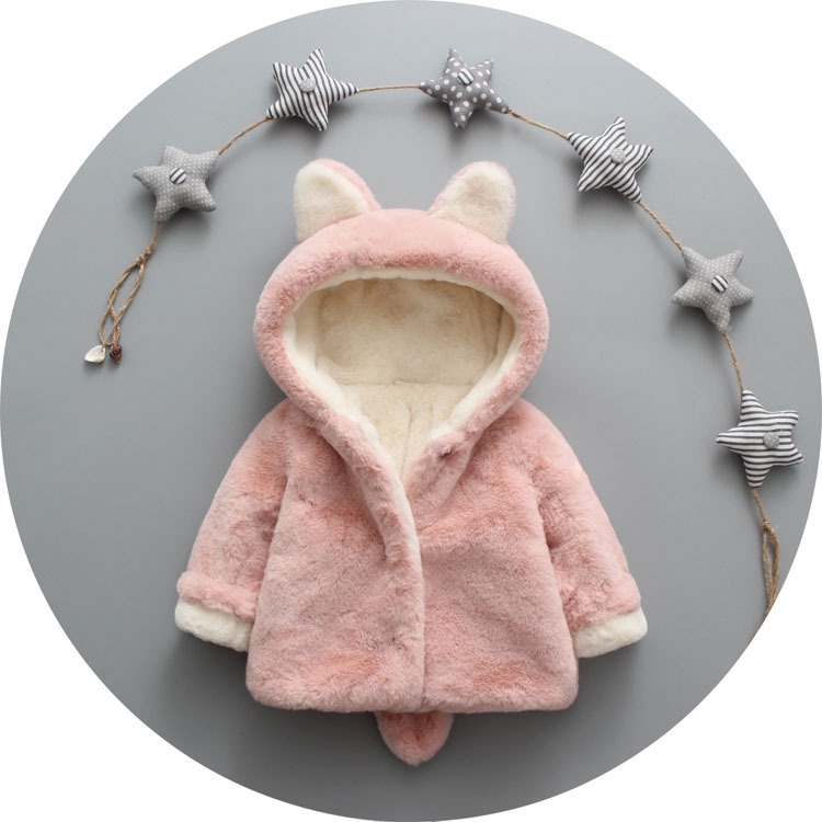 Baby Girls Winter Jackets Warm Faux Fur Fleece Coat Children Jacket Rabbit Ear Hooded Outerwear Kids Jacket for Girls Clothing