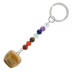 Crazy Agate 20 мм Gemstone Apple Penden CoolChain с 7 Chakra Chain