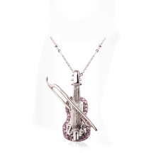 Gold guitar pendant necklace with CZ diamond