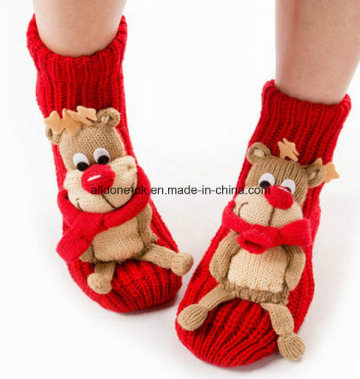 Women Ladies Hand-Knitted Hand Knitted Acrylic Cartoon Gripper Floor Socks