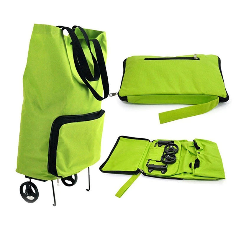 Provides Inventory Portable Oxford Foldable Shopping Trolley Bags Green Folding Grocery Trolley Bag