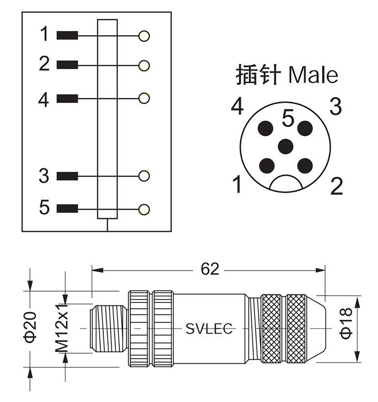 M12 shielded plug connector