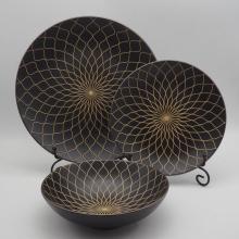 Most popular color black and gold stoneware dinnerware sets,striped stoneware dinnerware set, antique stoneware dinner set