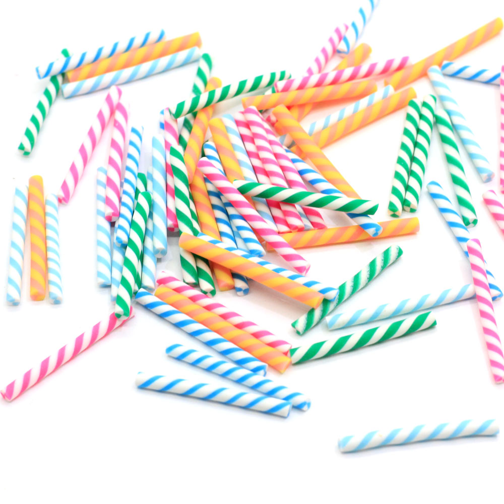 عصا حلوى مخططة ملونة رخيصة السائبة بوليمر كلاي لتقوم بها بنفسك لعبة ديكور الخرز اليدوية الحرفية الديكور حلية الإكسسوار