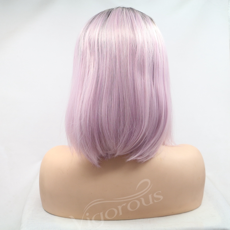 Vigorous ombre short bob blonde premium high quality straight wholesale black women synthetic hair wigs with lace front