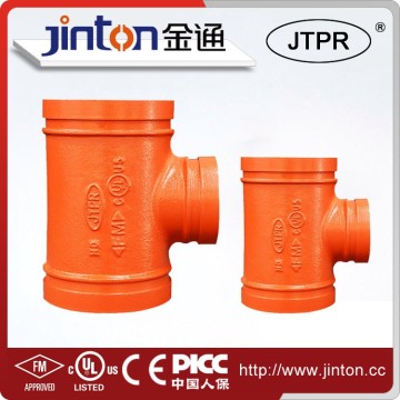 grooved tee type red painted grooved reducer tee pipe fitting