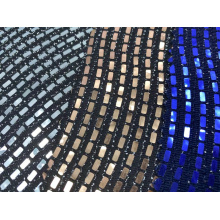 Popular Premium Blue And Black Checked Sequin Fabric