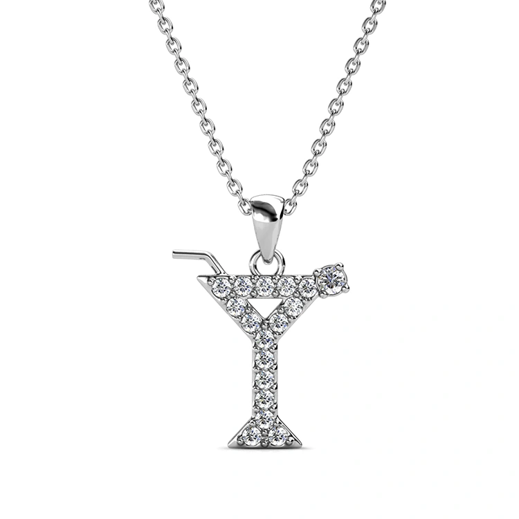 New Premium Austrian Crystal Party Jewelry Martini Cocktail Glass Pendant Necklace for Women